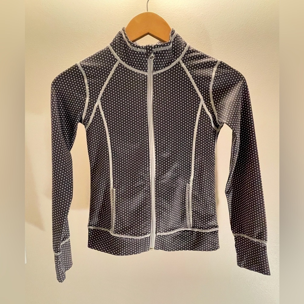 Z by Zella Girl Athletic Gray and White Polka Dot Full-zip Jacket Size M EUC